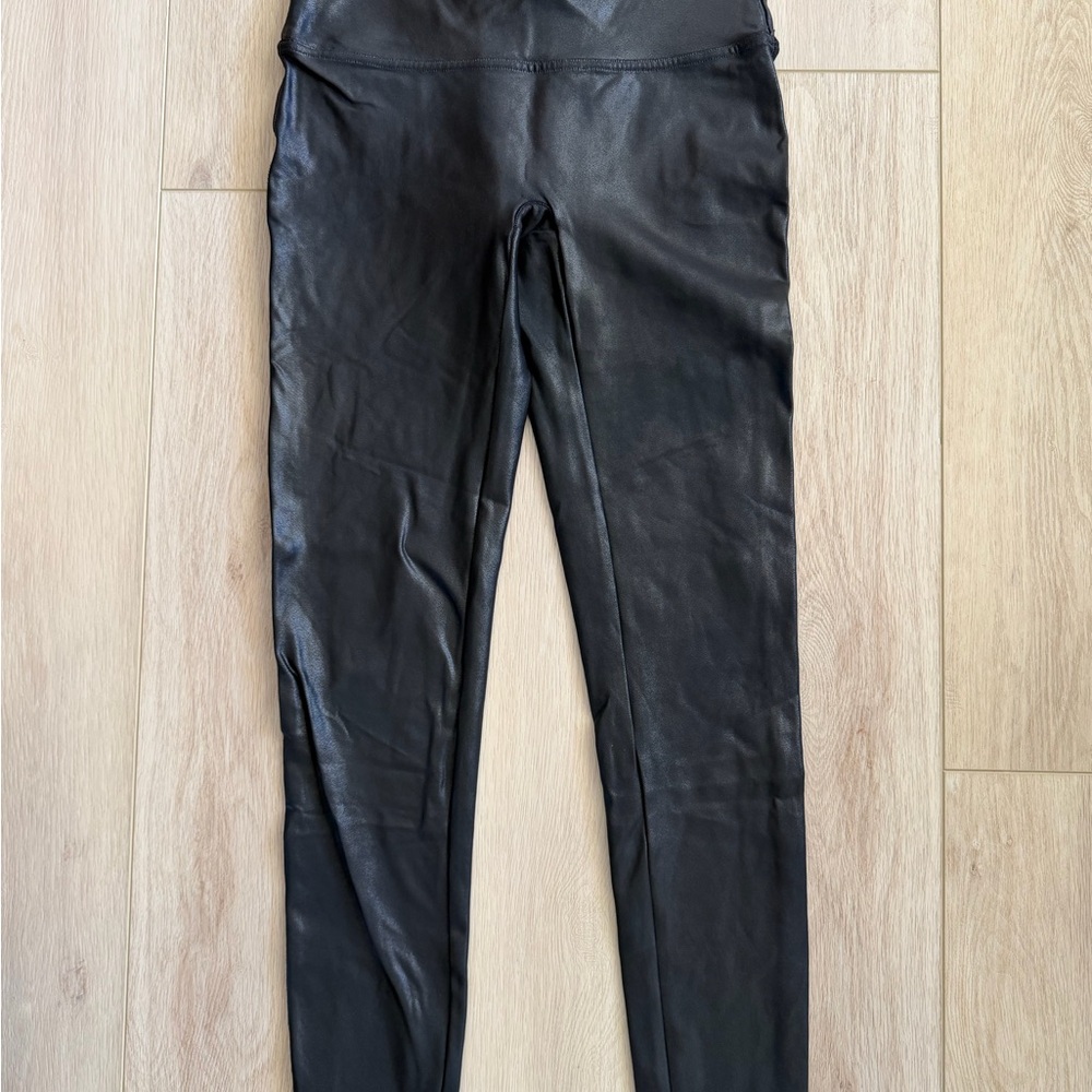 SPANX Black High-Waist Faux Leather Leggings